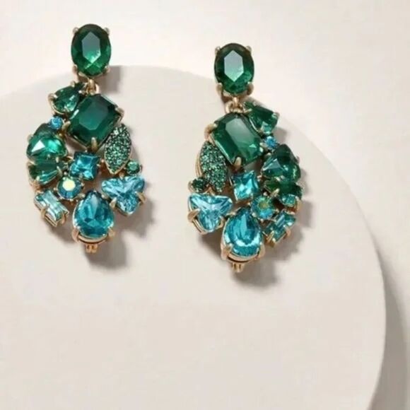 Stella & Dot Blue Ombre Peacock Statement Chandelier Earrings - Picture 2 of 6